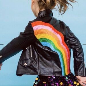 Lola and the Boys Black Leather Jacket with Rainbow Design
